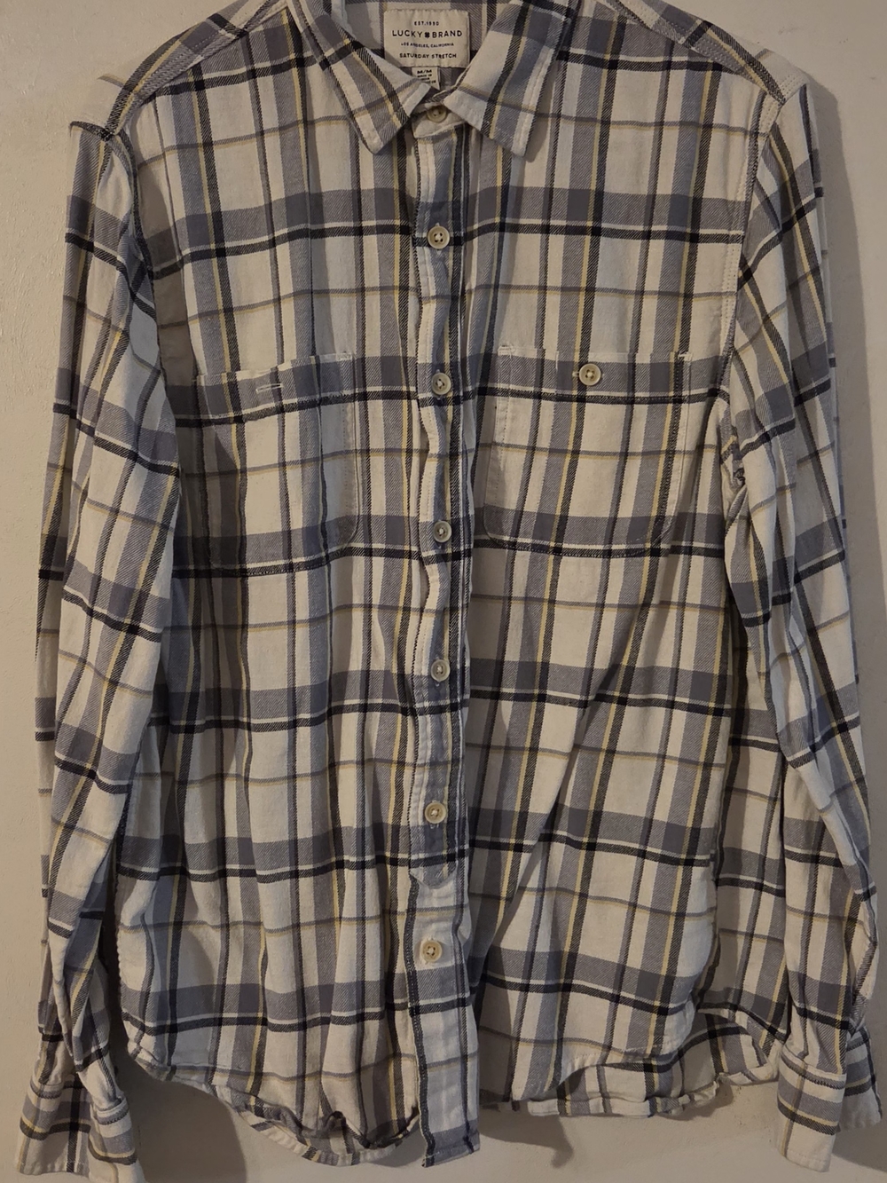Lucky Brand White, Blue & Tan Plaid Long-Sleeve Button-Up Shirt